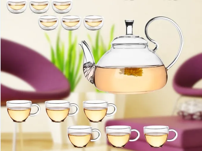 1PC Elegant Flower Coffee Glass Tea Pot Glass Teapots Heat Resistant Glass Teapots Gongfu Tea Maker With Tea Filter EJN 1011