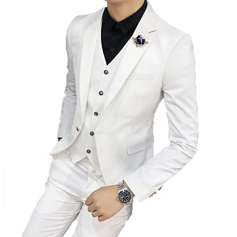 

Wedding Suits For Men White Notched Collar Slim Fit 3 Pieces (Jacket +Vest+Pants) Custom Made Wedding Groom Prom Tuxedos Suits