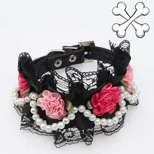 

MOCCAPET FREE SHIPPING LACE PET COLLAR DOG LEATHER COLLAR WITH PEARL AND FLOWERS DESIGN FOR A STAR PET DOG CAT