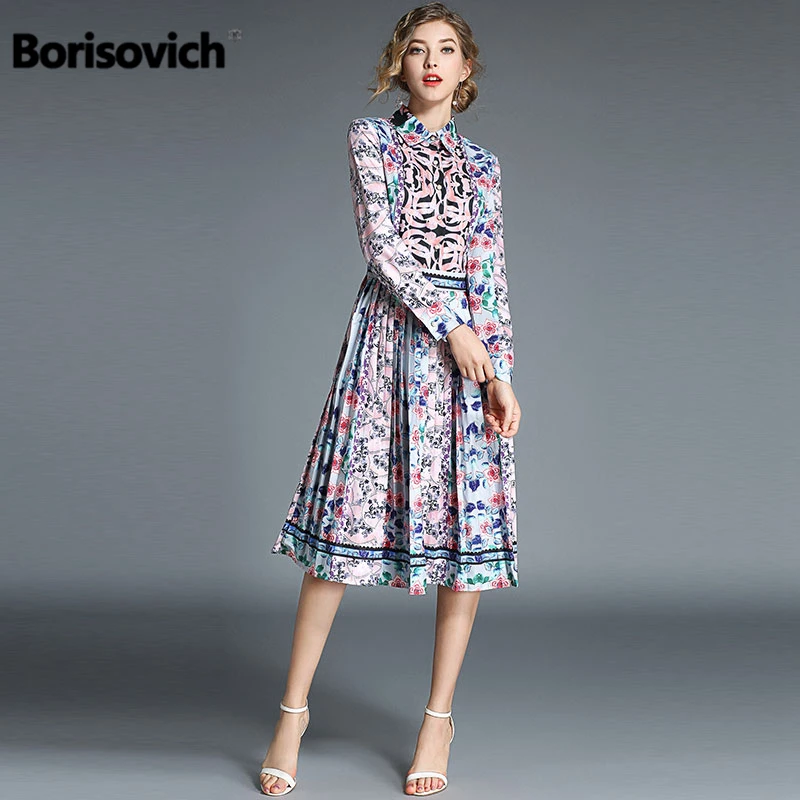 Женские вечерние платья с отложным воротником Borisovich винтажные плиссированные в