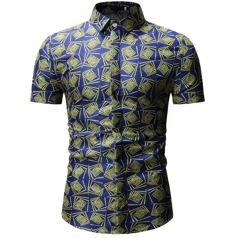 Мужская Летняя Пляжная гавайская рубашка, брендовые рубашки с коротким рукавом и цветочным принтом, европейский размер M-3XL, 26 цветов, Мужская одежда, рубашки - Цвет: YS24 blue