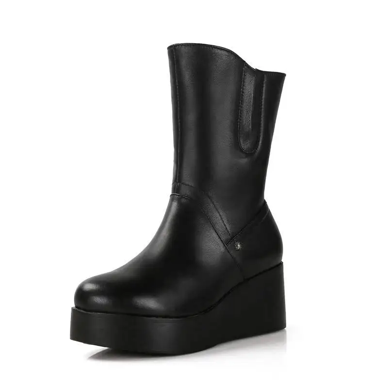 Véritable Qualité Fermeture forme Rond Cheville Morazora Éclair Laine Chaussures Femmes Hiver Femme Nouveau Cuir Noir Bottes Plate En 2018 Neige Top Bout xw8ZxUqP