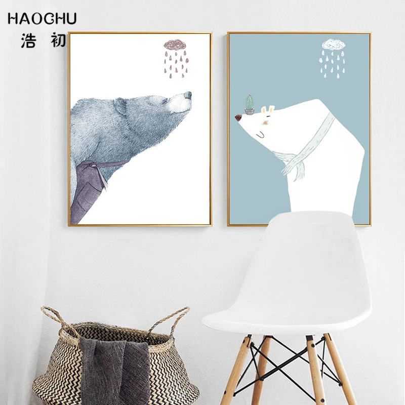 HAOCHU мультфильм милый полярный медведь дождливое облако холст Художественная