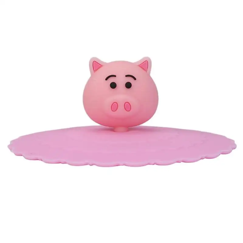 A Pink Pig Милая Силиконовая Термостойкая Пыленепроницаемая герметичная многоразовая Крышка для чайных чашек, универсальная крышка для чаши, пищевая крышка - Цвет: A Pink Pig