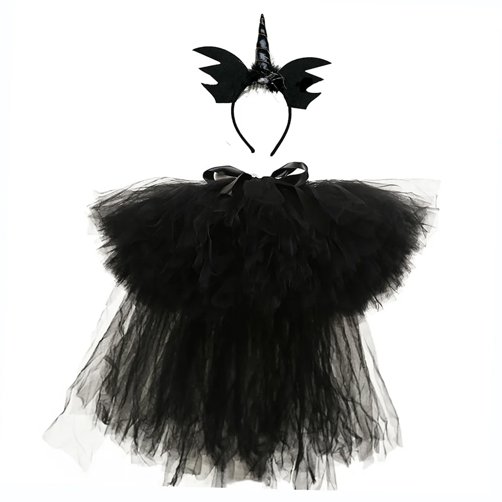 Black Puffy Skirts for Girls Unicorn Tutu Birthday Party Skirt Knee Length Elastic Nylon Tulle Girls Skirts Princess Tutu Skirt (1)