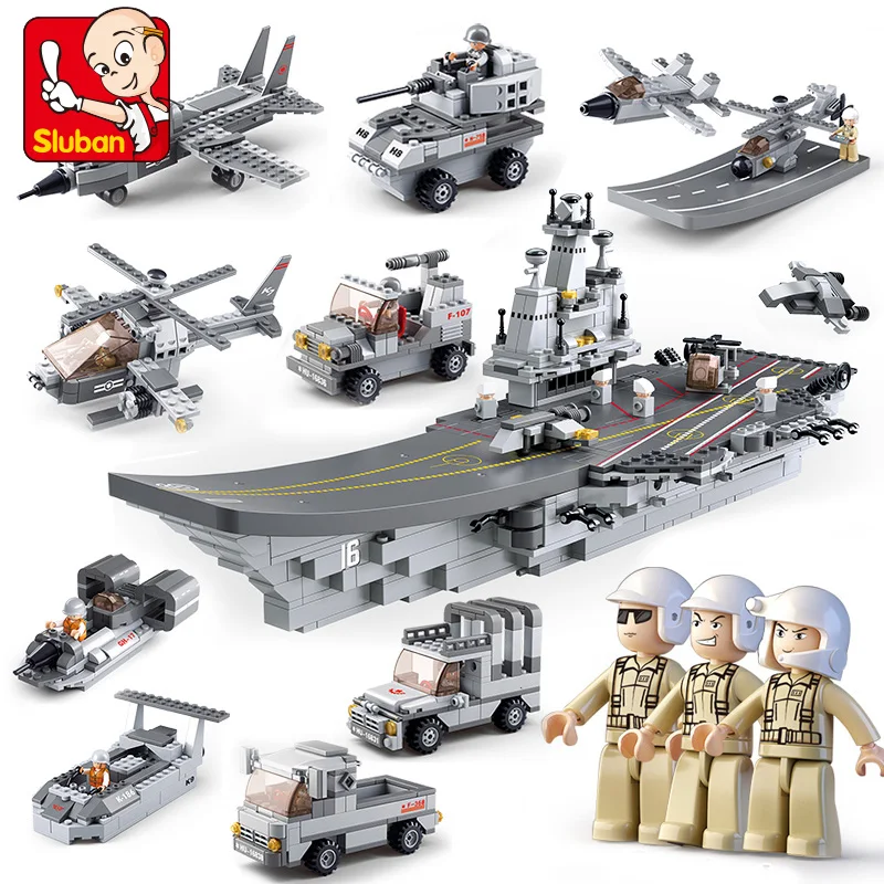 

SLUBAN 9 IN 1 Aircrafts carriers 1001PCS Building Blocks 3 Shapes Changes Each Model Self-Locking Bricks with 9PCS Figurines