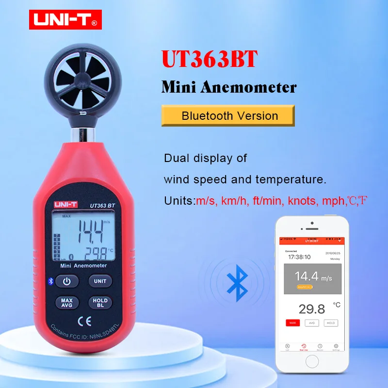 Мини измеритель скорости ветра Bluetooth карманный мини UT363BT с Bluetooth|Приборы для