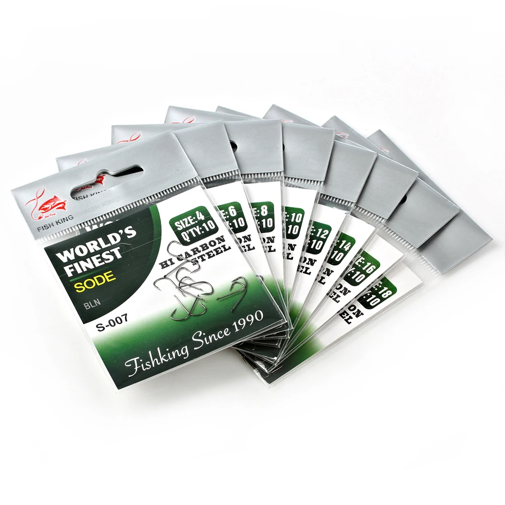 

FISH KING High Carbon Steel fish hooks 10pcs #4-#18 single overturned barded hooks for carp fishing pesca Tackle Accessories