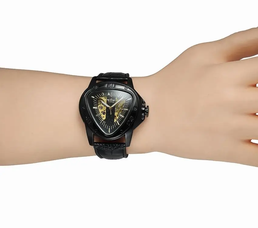 Winner Sport Racing дизайн геометрический треугольник дизайн натуральная кожа ремешок мужские часы лучший бренд класса люкс автоматические наручные часы