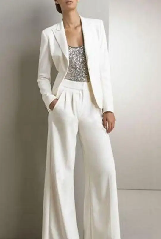 

Elegant White Peak Lapel Women Suits Ladies Custom Made Business Office Tuxedos Formal Suits B312