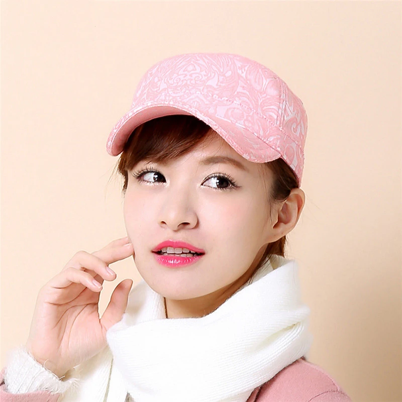 New Fashion baseball cap women autumn winter solid color flat top hat