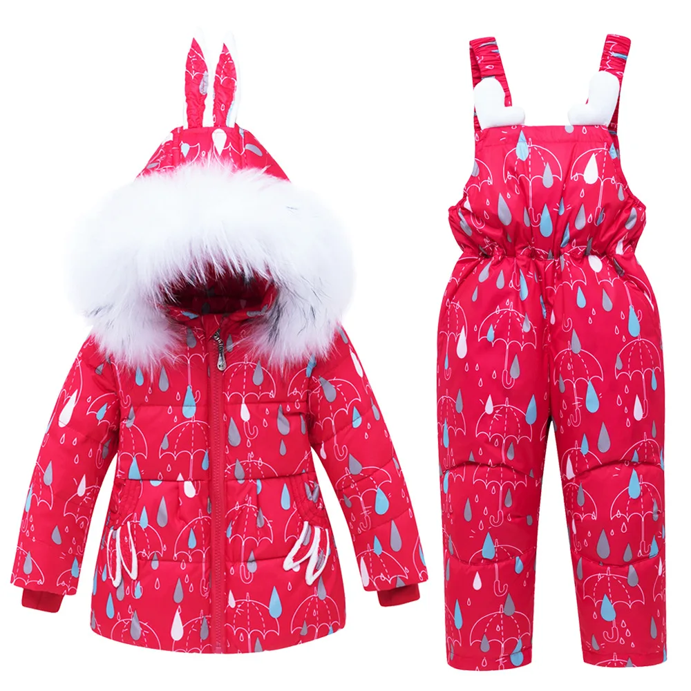 

Children's Dudk down jacket 2019 new girls fur collar 1-4 years old Down( Coat +pant )baby infant winter two-piece Clothing se