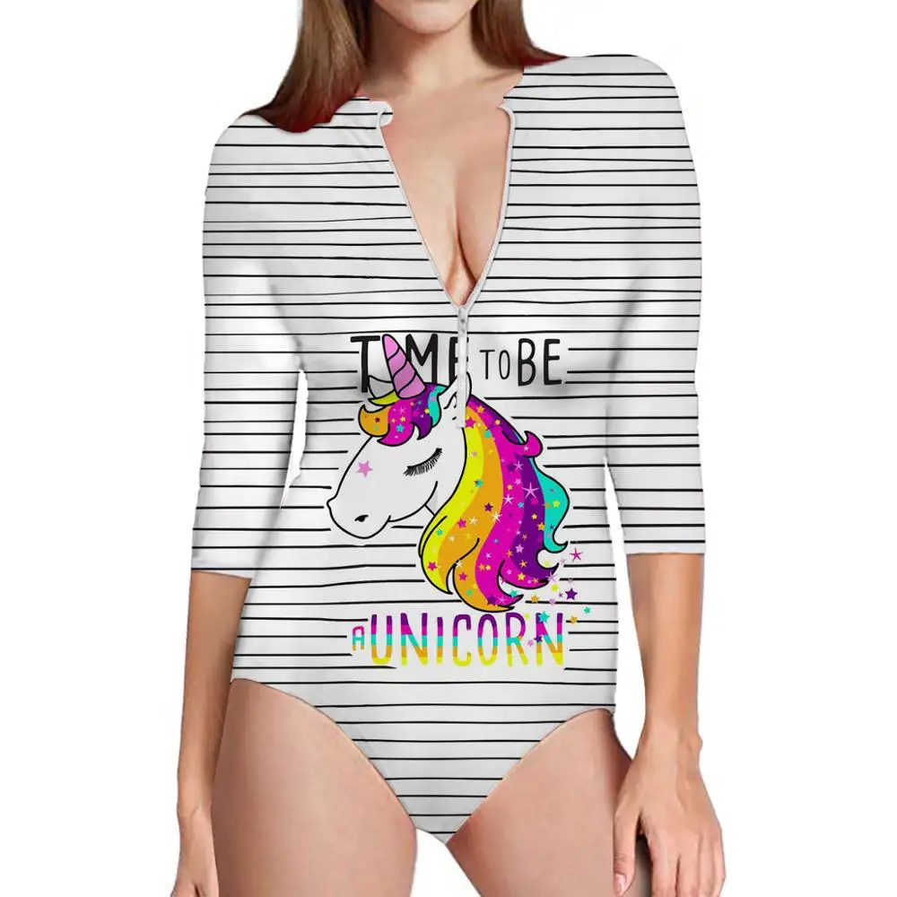 THIKIN Единорог спортивный купальник с длинным рукавом сдельная пляжная одежда на молнии летняя пляжная одежда для женщин Женский купальник для серфинга для G - Цвет: As picture