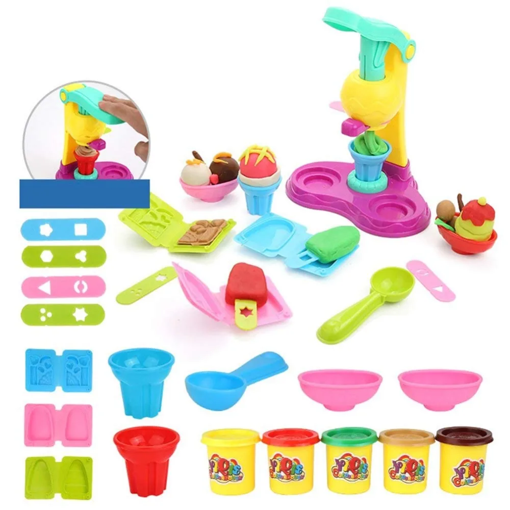 Tanie Zestaw plasteliny forma ekologiczna modelowanie błota glina zabawka prezent inteligentna zdolność manipulacyjna rozwój dwukolorowy zestaw lodów