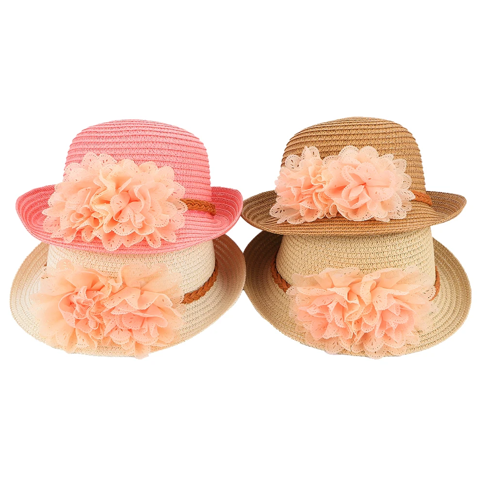 

1Pc Lovely Straw Hat Summer for Girl Kid Children Cap Flower Decor Beige Khaki Beach Sun Hats Wide Brim Female Casual Sun Hat