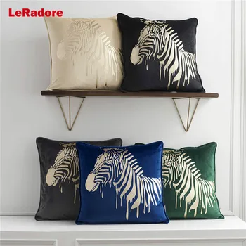 

LeRadore Modern Gild Cushion Cover Horse Zebra Flannel Throw Pillow Covers Home Club Company Premium Decor Textiles 18in*18in