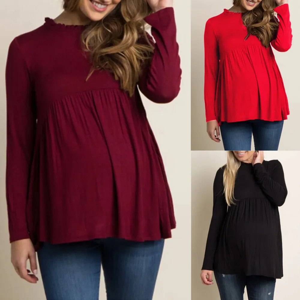 

High Quality Maternity Clothing Womens Pregnants Tops Long Sleeve Nursing Blouse Baby For Maternity Shirt 2 Color Drop shipping