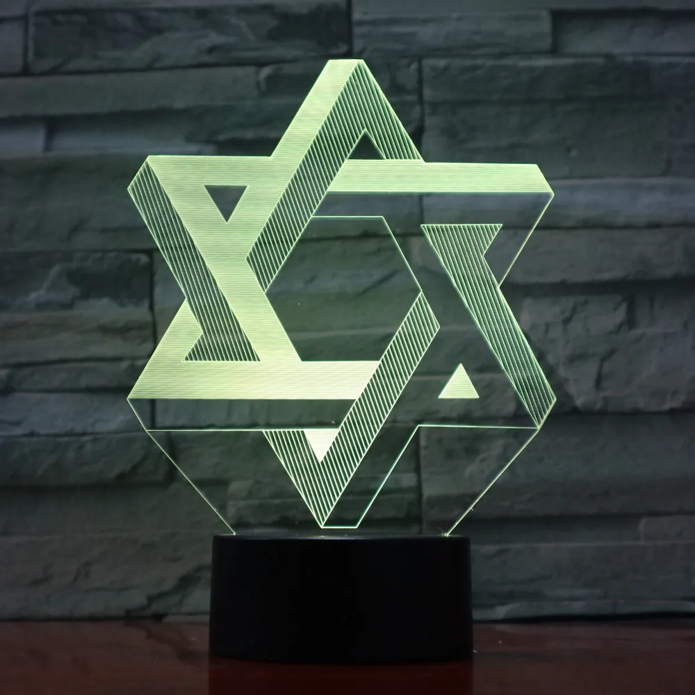 Креативный 7 цветов градиентный атмосферный визуальный 3D Израиль геометрический шестигранный светодиодный ночной Светильник USB настольная лампа прикроватный домашний декор