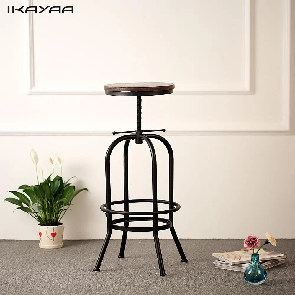 iKayaa Industrial Style Bar Stool Height Adjustable Swivel Bar Stool
