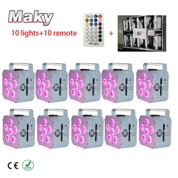 

Road case - 10/Lots Battery operated wireless DMX 6x18W RGBWAuv 6in1 WDMX LED Quad Flat Par DJ Wedding Decoration Uplightings