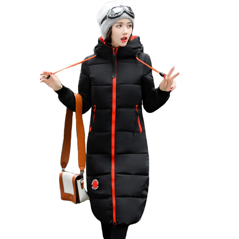 

2019 winter women long slim warm parka coat female large size hooded solid color cotton jacket jaqueta feminina inverno