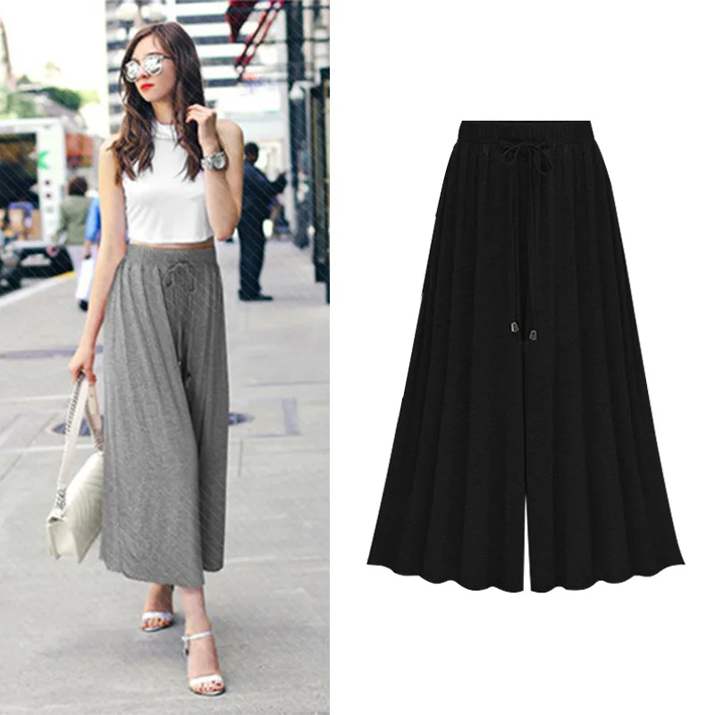 Plus-Size-Women-Pants-Summer-Streetwear-High-Waist-Loose-Wide-Leg-Pants-Cotton-Modal-Elastic-Waist