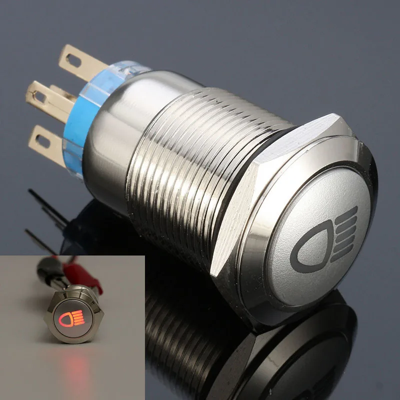JXLCLYL 1pc 12V 19mm 5Pin Red LED Metal Push Button Latching Switch For Car Fog Light