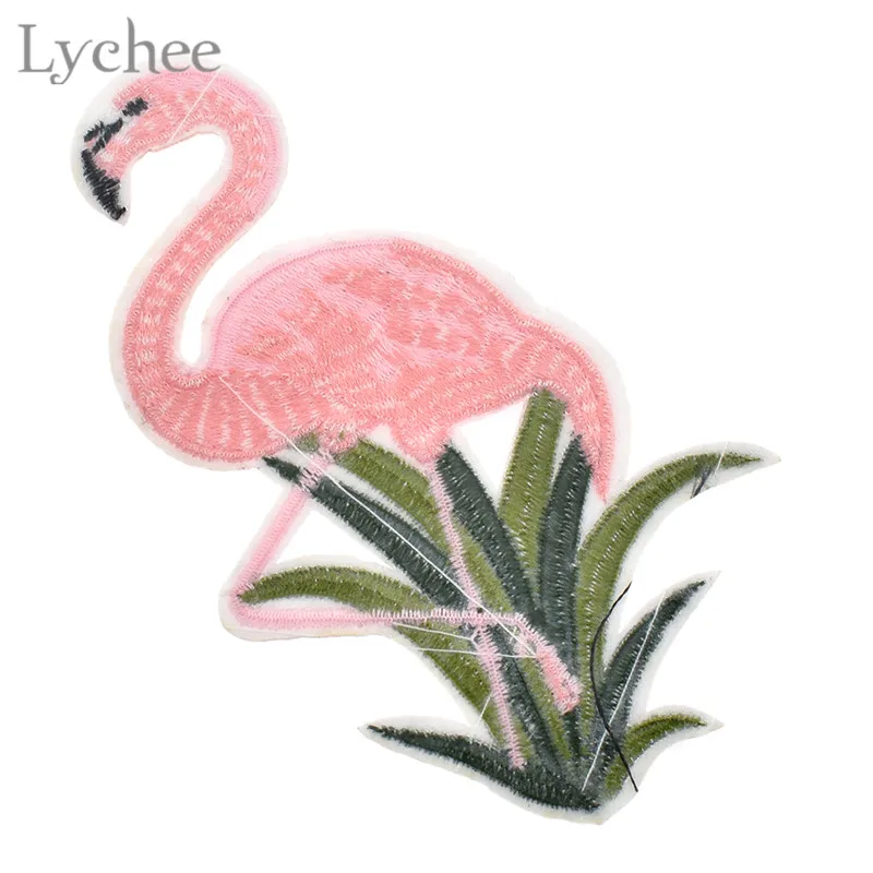 Lychee, 1 пара Фламинго заплатка для одежды клеящиеся утюгом украшения нашивки мультфильм мотив Стикеры DIY одежды аппликация, швейное ремесло