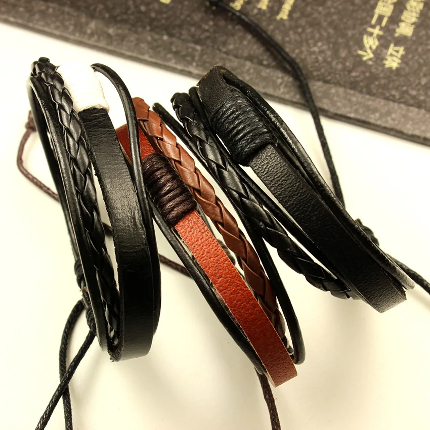 

BohoEthnic Braid Wrap Bracelets MAN Black Rope Brown Rope Simple Mens Cowhide Leather Bracelets for Men Jewelry Gifts