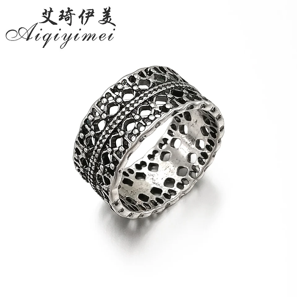 

AIQIYIMEI 2017 New Design Hollow Out Carving figure Vintage Rings for Women Ancient Silver plated Retro Hot Ring Fashion Jewelry