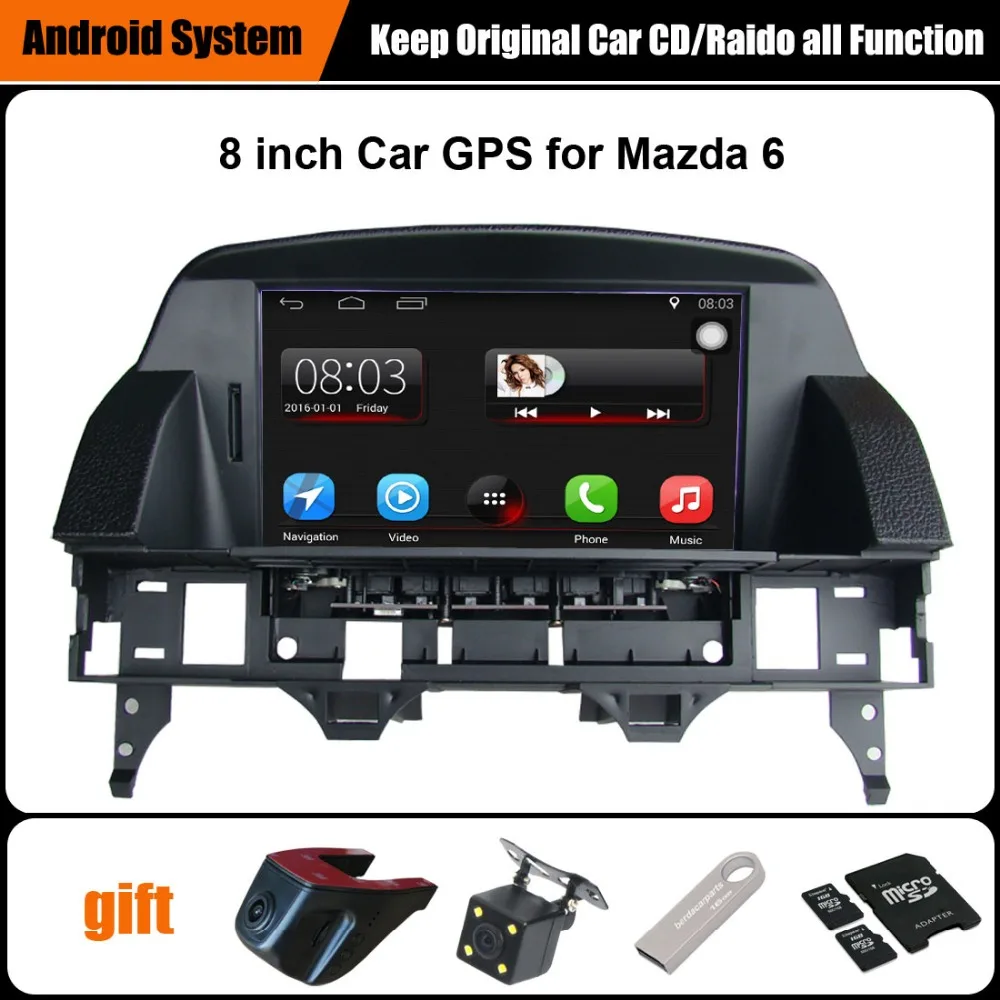 En Ligne 8 pouce Capacité Tactile Écran Voiture GPS pour Mazda 6 Système Android Soutien WiFi Smartphone Miroir lien