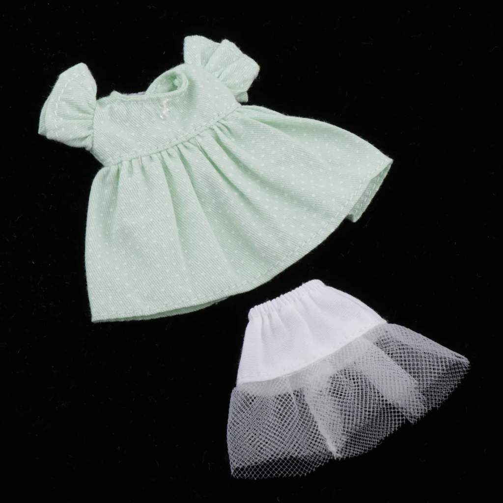 1/12 Fashion Doll Clothing Dotted Dress Pettiskirt Outfit for Mini Doll, for 11cm OB Dolls Dress Up Accessories 1/12 Fashion Doll Clothing Dotted Dress Pettiskirt Outfit for Mini Doll, for 11cm OB Dolls Dress Up Accessories