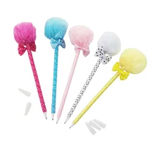 24 pçs/lote Moda Arco De Pelúcia Pele Bola Caneta Esferográfica Caneta Bonito Dot Meninas Fita Diário do Presente Do Partido Decoração Festa Capina favores(China)