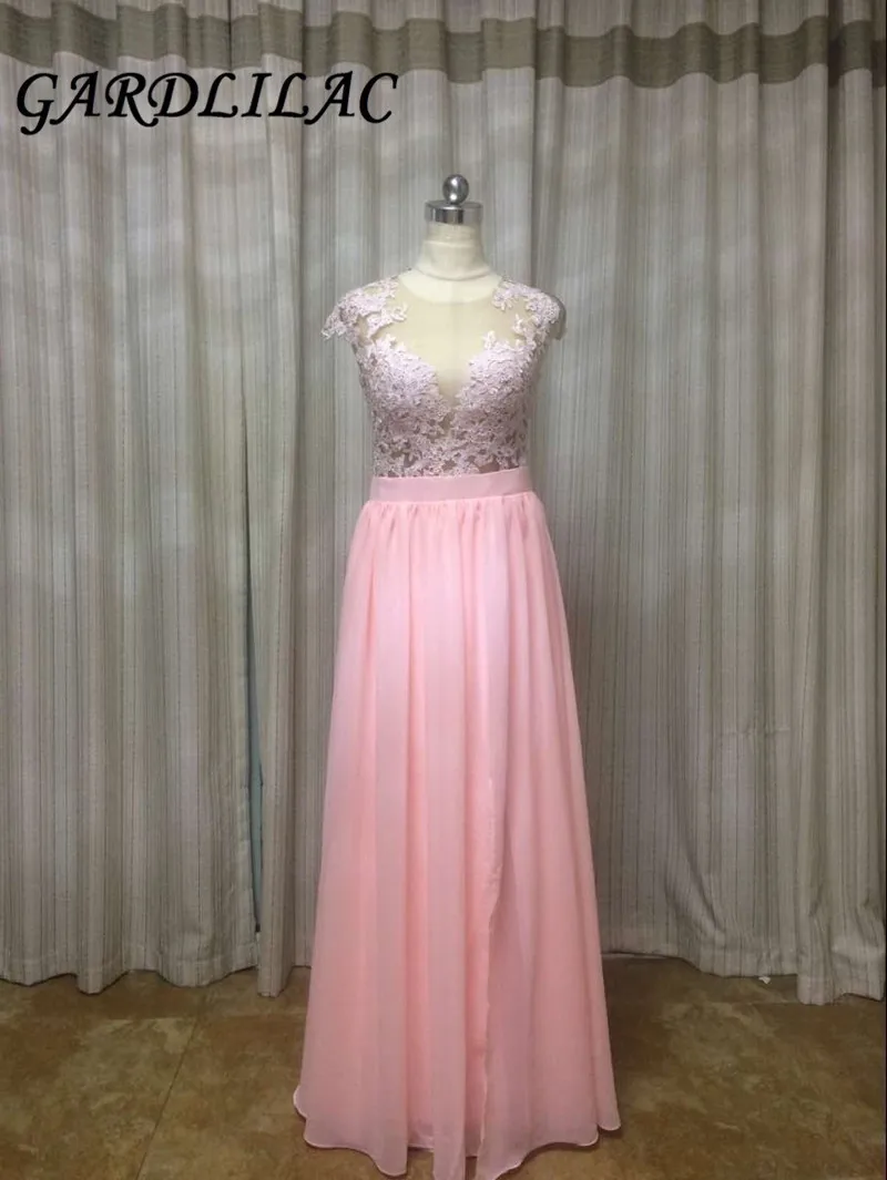 Gardlilac шифон розовый длинный платье подружки невесты с аппликацией трапециевидной формы Наряды на свадебную вечеринку и пуговицы настоящая