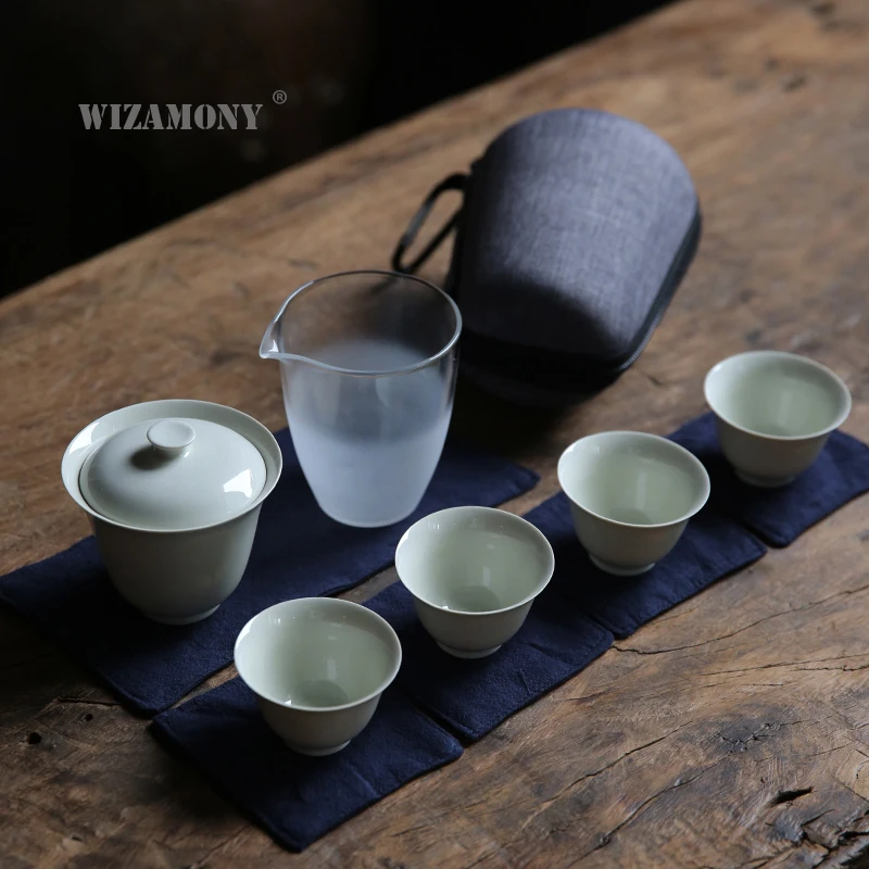 WIZAMONY дорожная сумка китайский чайный набор кунг-фу gaiwan Чайник чашки ярмарка кружка Чайные Наборы белая керамика fot подарок пуэр посуда для напитков