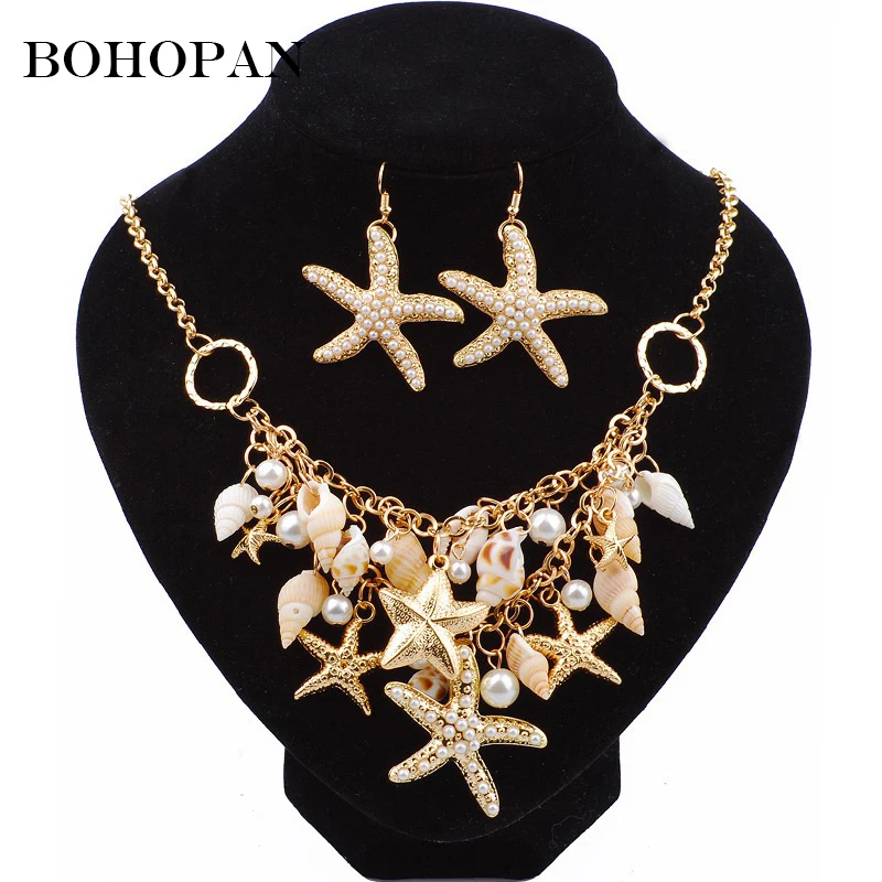 

Personalized Jewelry Set For Women Conch Starfish Earrings Large Necklace Fashion Jewelry Boho Style Ocean Animal Jewelry Set