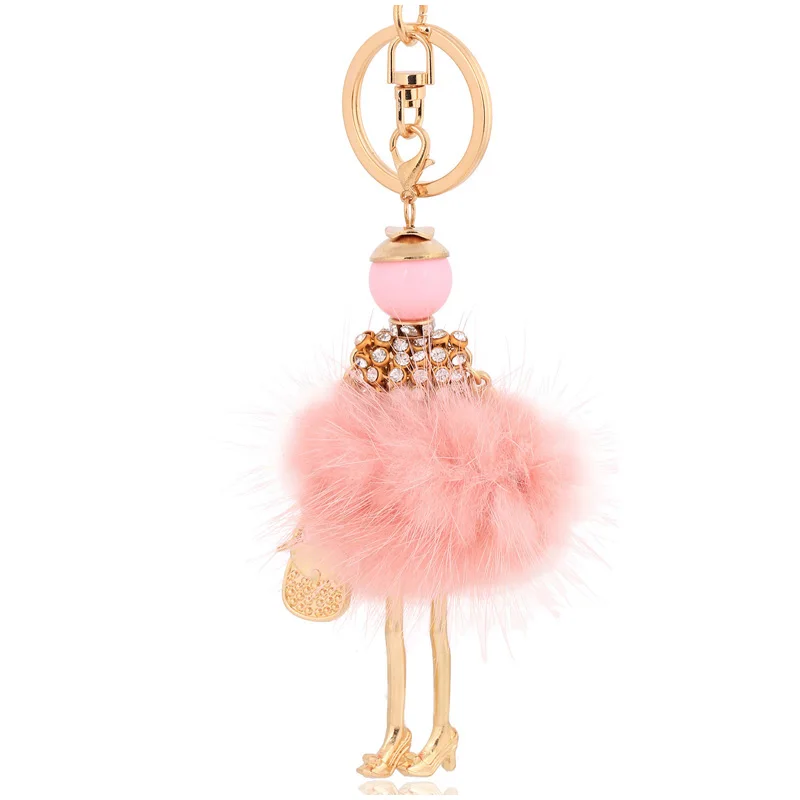 

fur ball keychain for women bag fur pom pom fluffy lovely key chain car pendants fur key ring charm pink keyring accessories