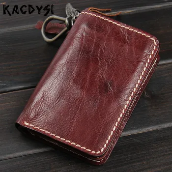 

100% Genuine Leather Short Men's Wallets Retro Purse Vertical Famous Brand Wallet Leather Male ID Credit Card Holder Coin Pocket