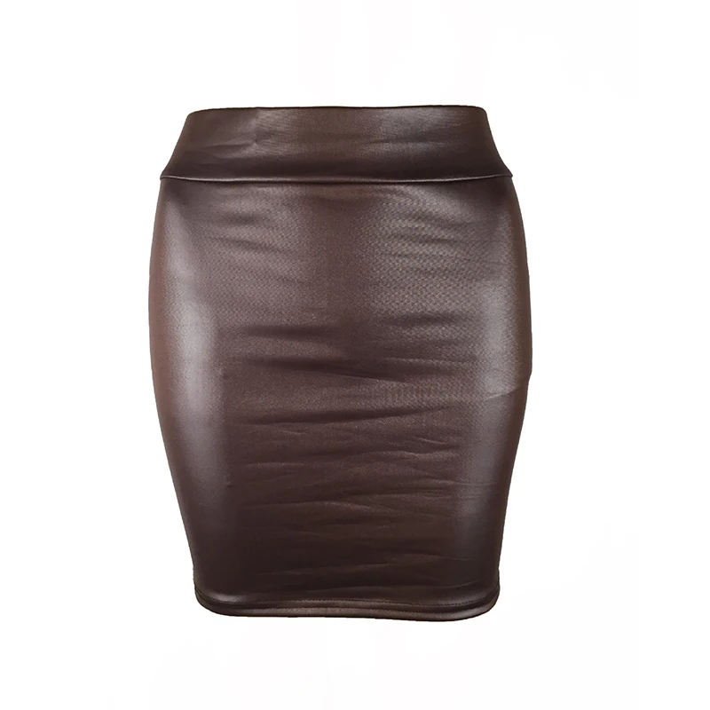 Блестящий облегающий женский кожаный юбка с высокой талией карандаш черная