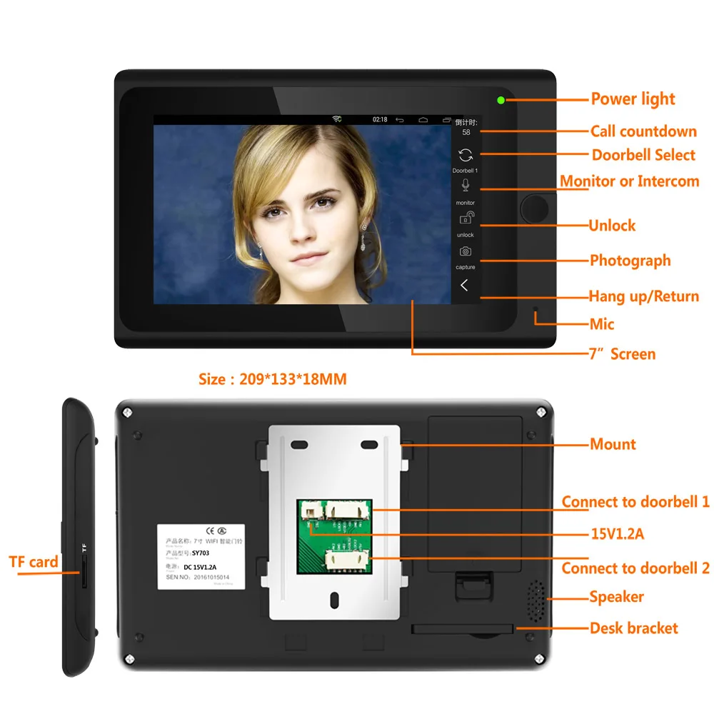 SmartYIBA 7 "2 Мониторы проводной/беспроводной Wi Fi видео телефон двери дверные звонки домофон системы с отпечатков пальцев 5 шт. RFID пароль