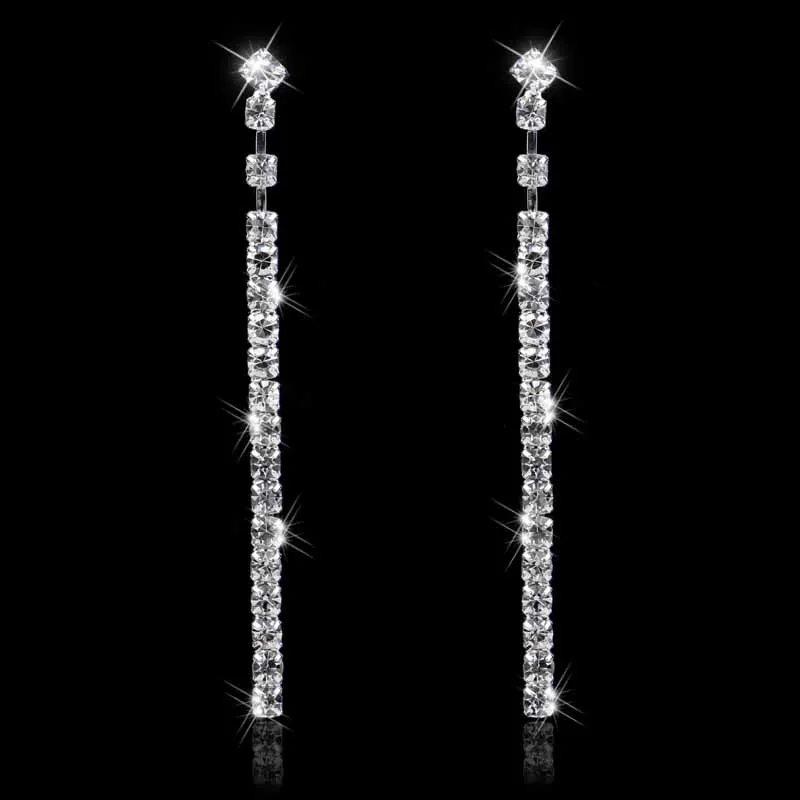 

New Arrival Diamante Rhinestone Long Strip Earrings Silver Plated Crystal Dangle Earrings For Women Fashion Bridal Party Jewelry