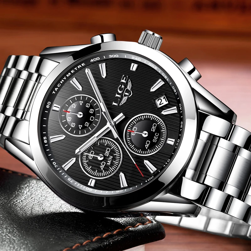 

Masculino LIGE Watches Men Luxury Brand Chronograph Sport Military Quartz Watch Man Full steel Business Wrist watch Man Clock