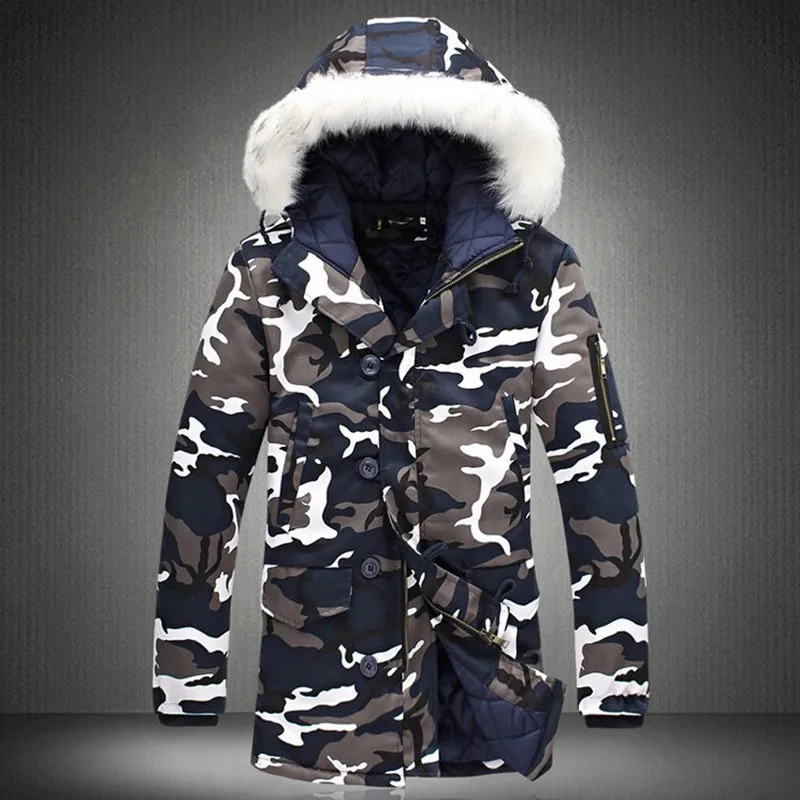 

Fur Collar Hooded Parka Jackets 2019 Men's Coats Camouflage Thick Windbreak Quality Casual Military Winter Jackets Men M-4XL