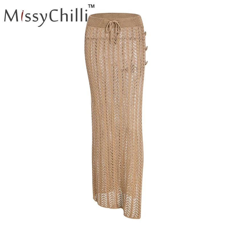 MissyChilli, сексуальная трикотажная черная Клубная юбка, для женщин, элегантная, высокая талия, на шнуровке, юбка, для девушек, летняя мода, длинные юбки, низ, готика - Цвет: Хаки