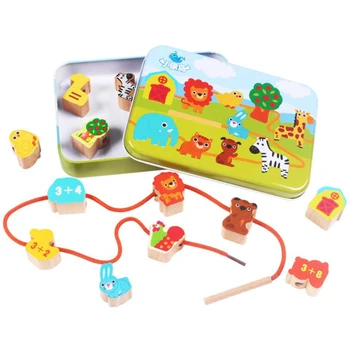 

Baby DIY Wooden Toy Cartoon Fruit Animal Stringing Wooden Beads Plaything Children Educational Toys Learning Developing Toys