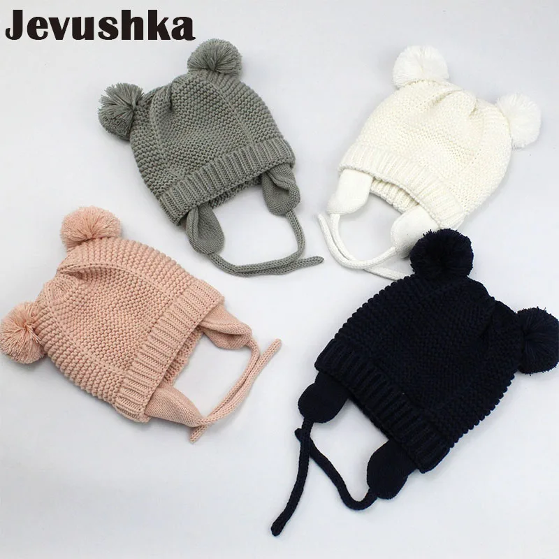 Winter pompom baby hat for kids girl boy hats knitted beanie skullies boy bomber caps with fleece lining newborn photograp HT044