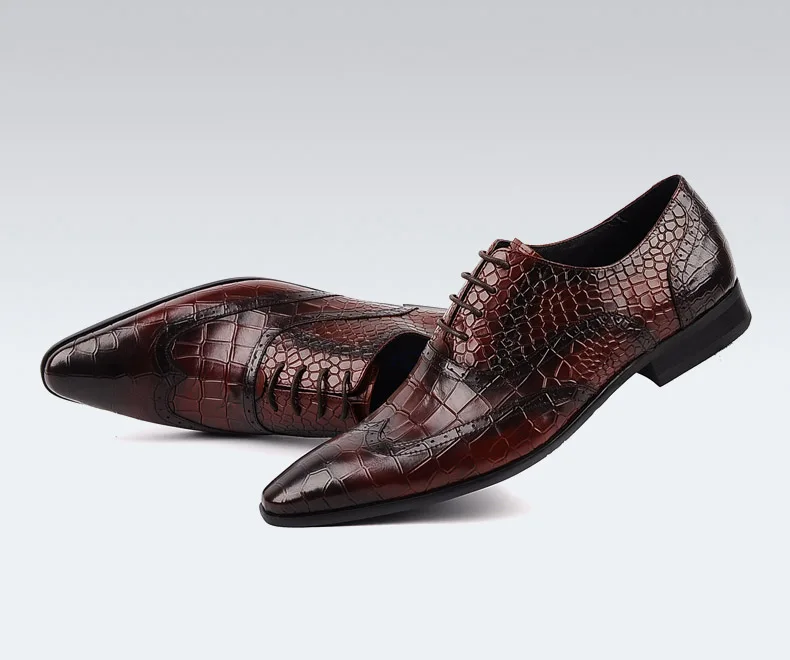 PJCMG/Модные Мужские модельные туфли; цвет черный, красный; Высококачественная дышащая обувь на шнуровке с узором «крокодиловая кожа»; Туфли-оксфорды из натуральной кожи