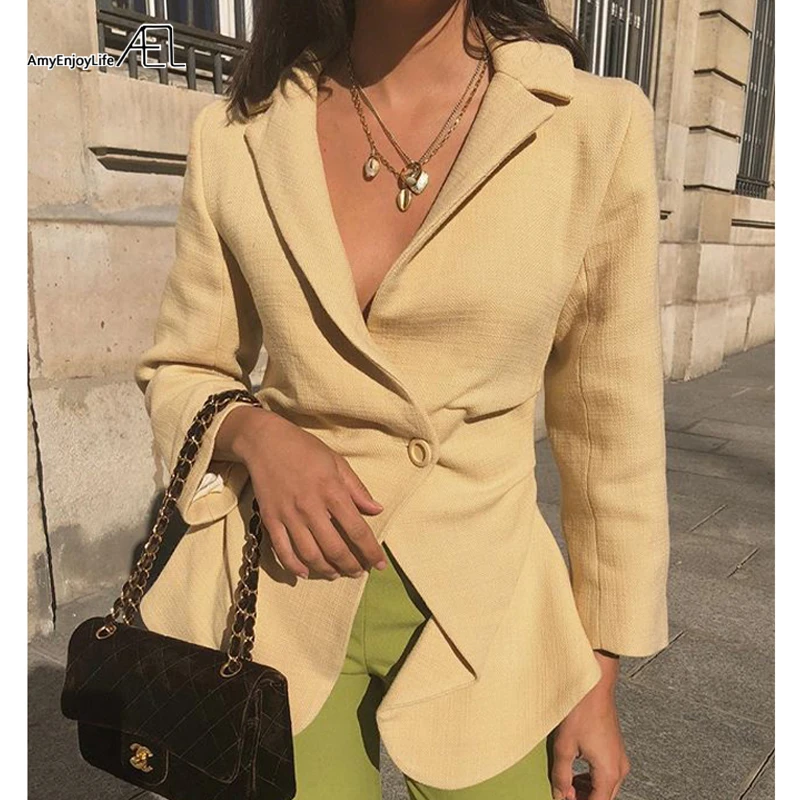 

AEL Classic Fashion Single Button Women Jacket Blazer Notched Collar Female Suits Coat Fashion Outwear 2019 Elegant Slim Ladies
