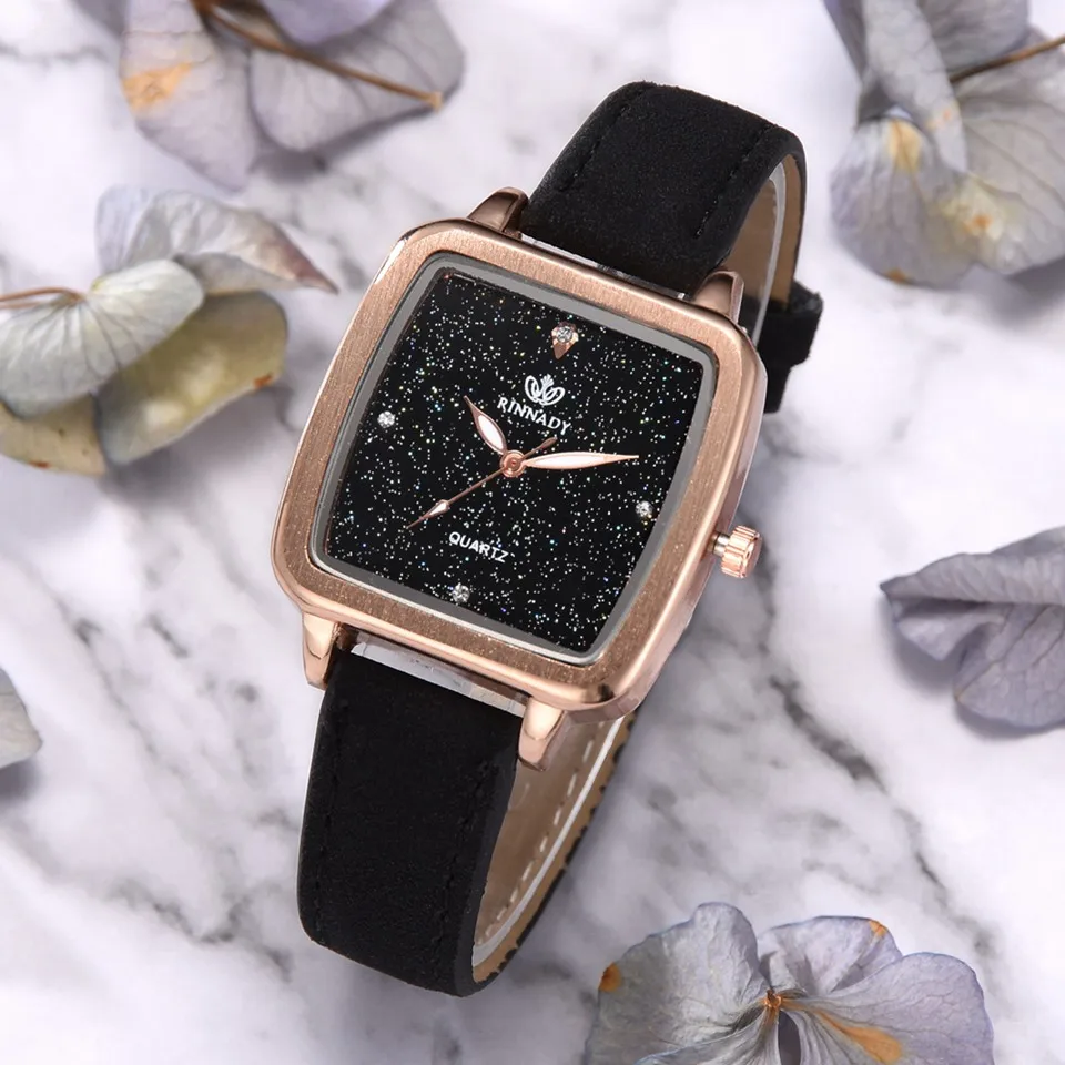 

Women Leather Strap Quartz Watches Square Dial Starry Sky Fashion Sports Creative Clock Luxury Ladies Dress Watch Gift