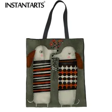 INSTANTARTS Лен шоппер Для женщин Повседневное холст Сумки 3D Забавный мультфильм с принтом лисы женские большие сумки на ремне девушка ткань чехол